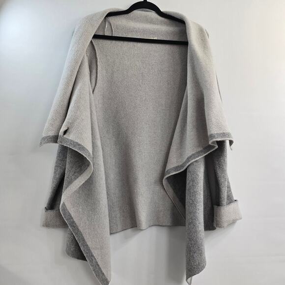 AIDA Italy Wool Open Front Cardigan Sweater L Gray Wrap Draped Cozy Quiet Luxury - Picture 7 of 8